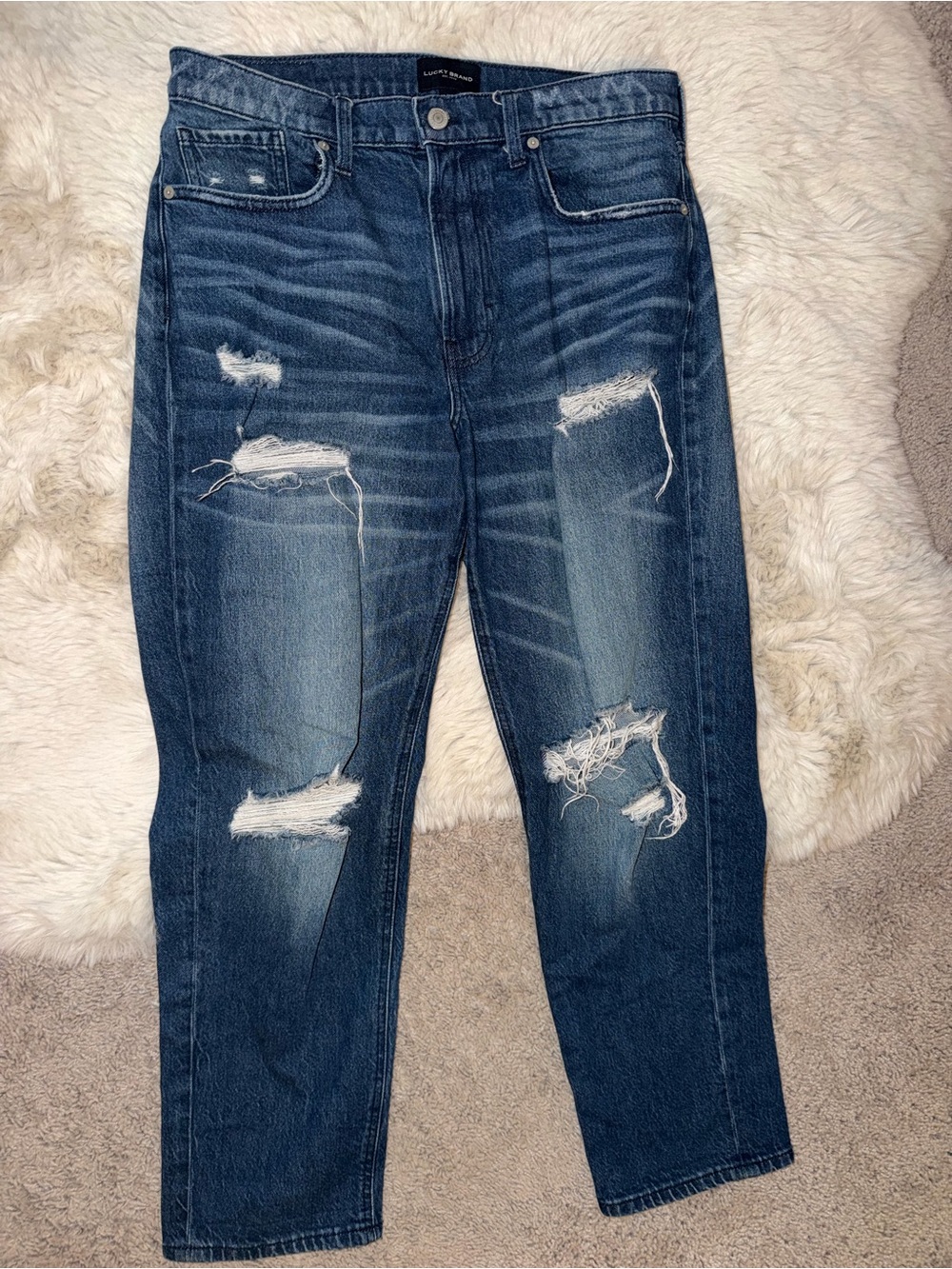 Lucky Brand Dark Blue Distressed Boyfriend Jeans